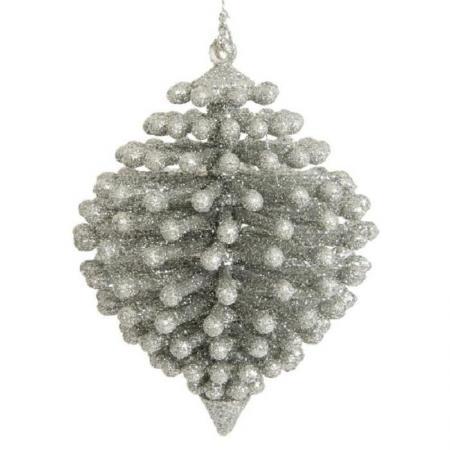 Елочная игрушка Шишка пластик серебристая (диаметр 7.5 см)